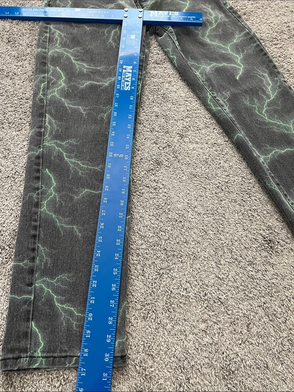 BooHoo Man Lightning Bolt Black Denim Jeans with Neon Green Accents - Size 32R - Picture 10 of 11